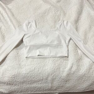 White Long Sleeve Fitted Crop Bodysuit